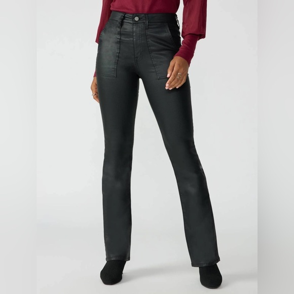 Anthropologie’s Sanctuary Birdy Twill Coated Flare Pants...
